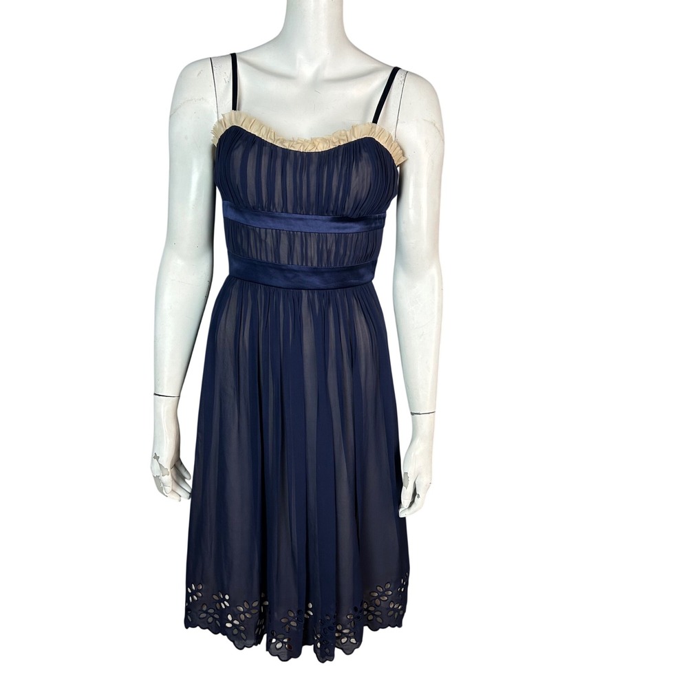 90s Regency Balletcore Silk Slip Dress Size 2 BCBG Blue Chiffon Dainty Cocktail - Picture 3 of 12